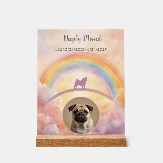 Pug Rainbow Bridge Memorial Acrylic Sign Pet Loss (Front)