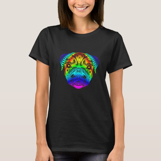 Pug Rainbow Style Mandala   T-Shirt (Front)