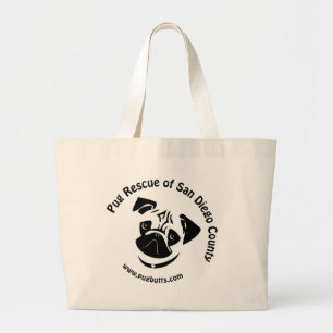 Pug Rescue of San Diego County Logo Large Tote Bag