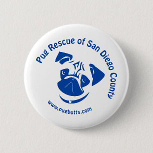 Pug Rescue San Diego County Logo - Blue 6 Cm Round Badge