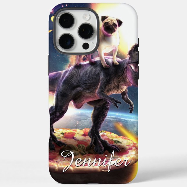 Pug riding dinosaur unicorn in space               Case-Mate iPhone case (Back)