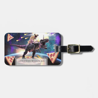 Pug riding dinosaur unicorn in space               luggage tag