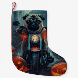 Pug Riding Motorcycle Halloween Scary Small Christmas Stocking