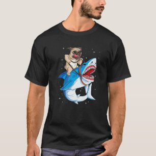 Pug Riding Shark Jawsome Dog  Men Space Galaxy T-Shirt