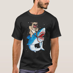 Pug Riding Shark Jawsome Dog Men Space Galaxy T-Shirt