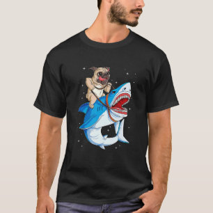 Pug Riding Shark Jawsome Dog Men Space Galaxy T-Shirt