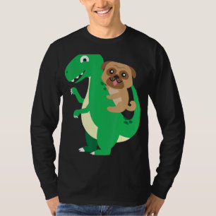 Pug Riding T-Rex Cool Dinosaur Dino Dog Halloween T-Shirt