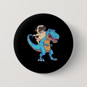 Pug Riding T-rex Surfing Dinosaur Funny Dog Lover  6 Cm Round Badge