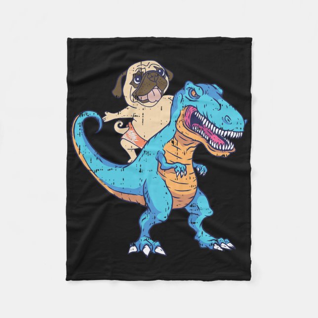 Pug Riding T-rex Surfing Dinosaur Funny Dog Lover  Fleece Blanket (Front)
