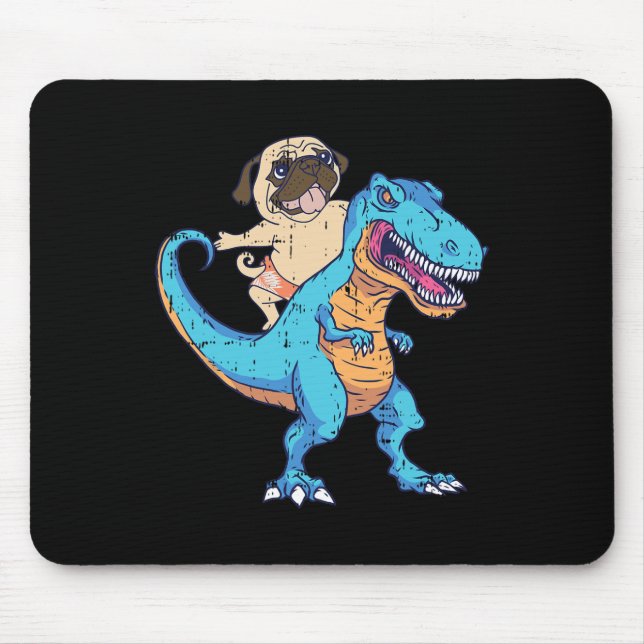Pug Riding T-rex Surfing Dinosaur Funny Dog Lover  Mouse Pad (Front)