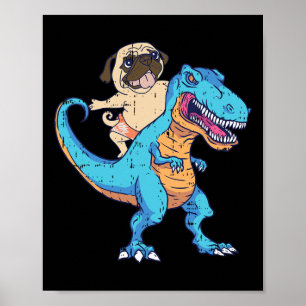 Pug Riding T-rex Surfing Dinosaur Funny Dog Lover Poster