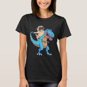 Pug Riding T-rex Surfing Dinosaur Funny Dog Lover T-Shirt