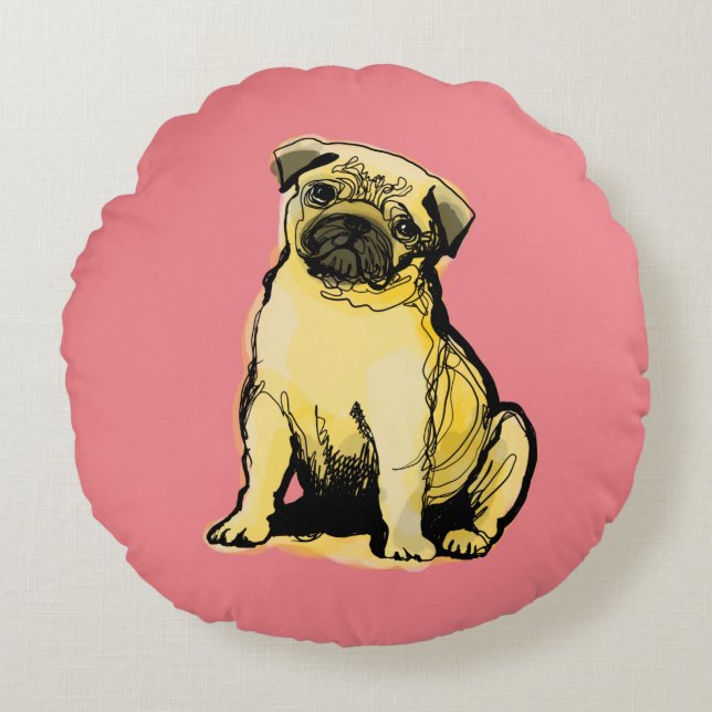 Pug Round Pillow (Front)