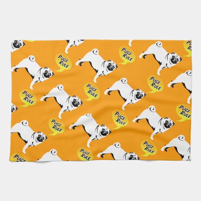 Pug Rules Tea Towel (Horizontal)