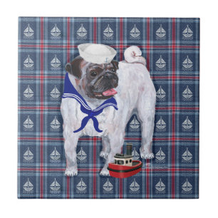 Pug Sailor Ceramic Tile