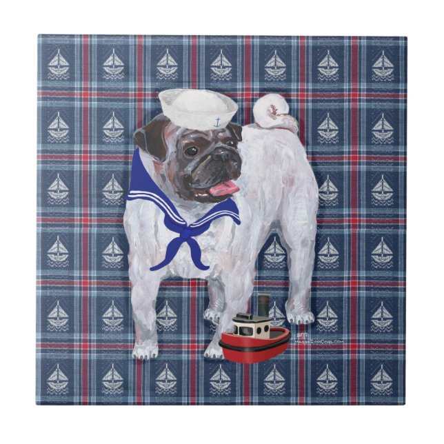 Pug Sailor Ceramic Tile (Front)