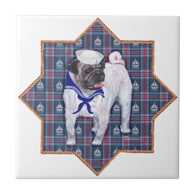 Pug Sailor Ceramic Tile (Front)