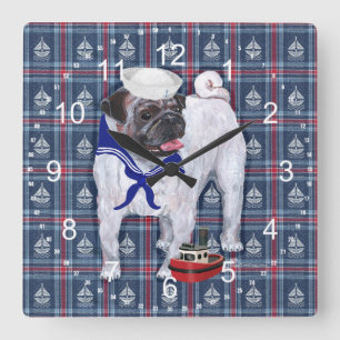 Pug Sailor Square Wall Clock