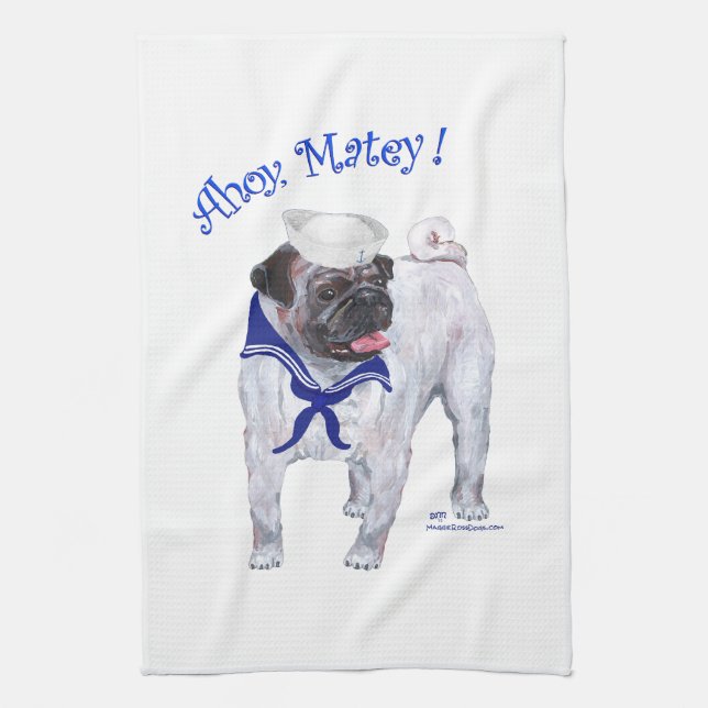 Pug Sailor Tea Towel (Vertical)