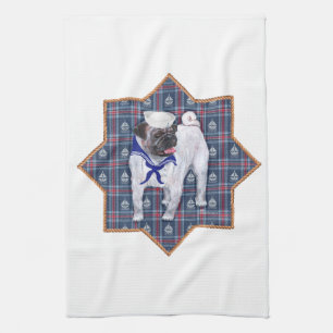 Pug Sailor Tea Towel