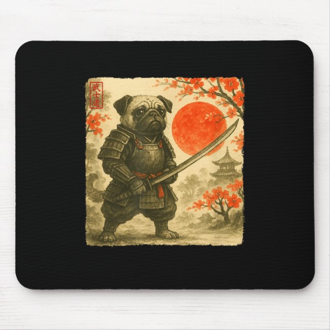 Pug Samurai Japanese Warrior Costume Sumi-e Art Fu Mouse Pad (Front)