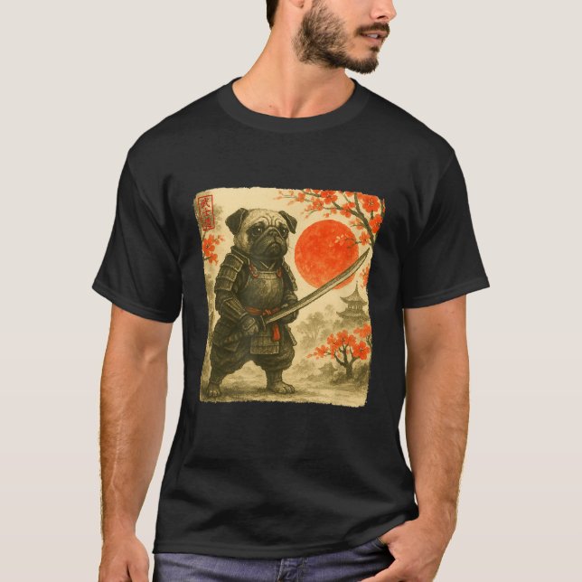 Pug Samurai Japanese Warrior Costume Sumi-e Art Fu T-Shirt (Front)
