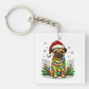 Pug Santa Christmas Lights – Cute Christmas Gift Key Ring