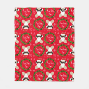 Pug Santa Claus Mistletoe Presents Snowflakes Fleece Blanket