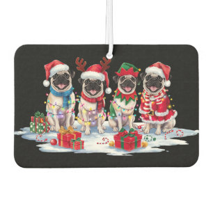 Pug Santa hat antlers elf Christmas lights Car Air Freshener
