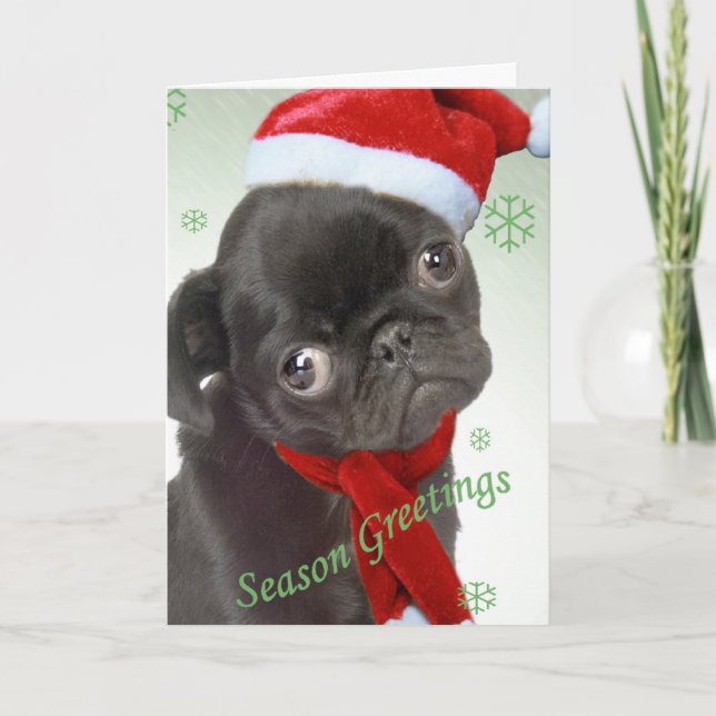 Pug Santa Paws Greeting Cards (Front)