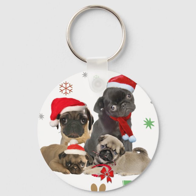 Pug Santa Paws Key Ring (Front)