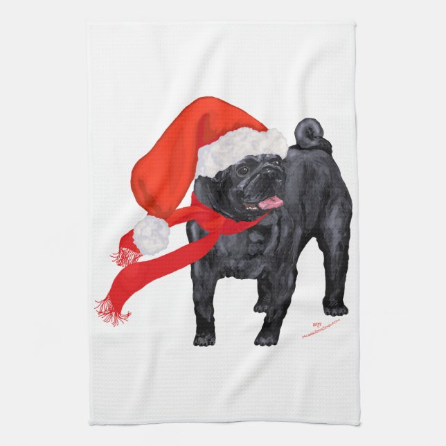 Pug Santa's Helper Tea Towel (Vertical)