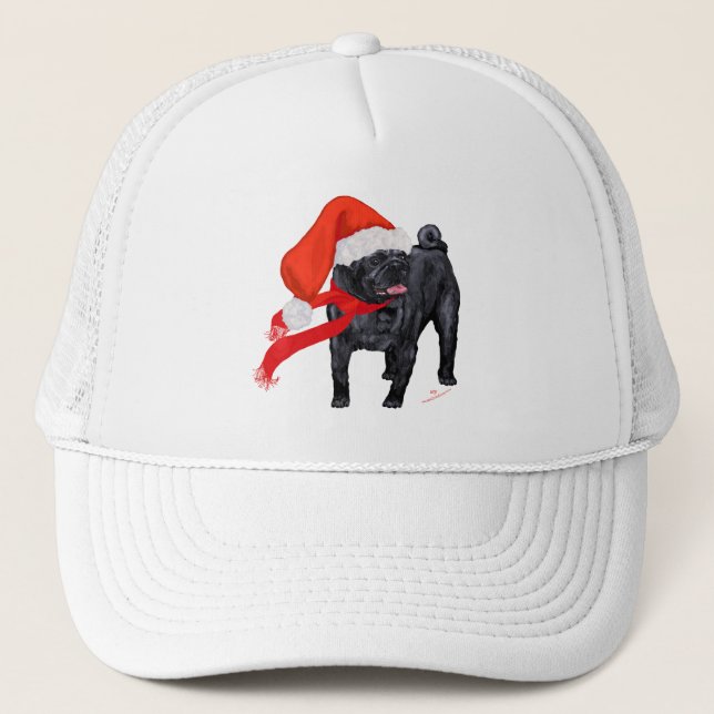 Pug Santa's Helper Trucker Hat (Front)