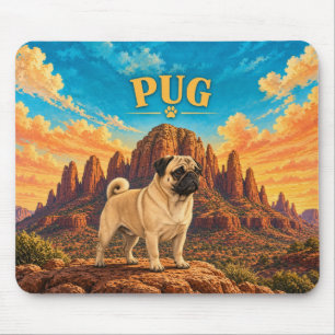 Pug, Sedona Rocks Vintage Watercolor Mouse Pad