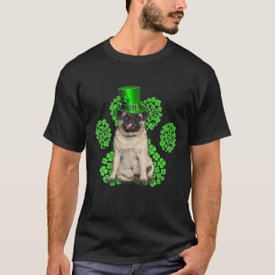 Pug Shamrock Paw Clovers St Patrick's Day T-Shirt