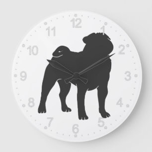 Pug  silhouette  - Choose background color Large Clock