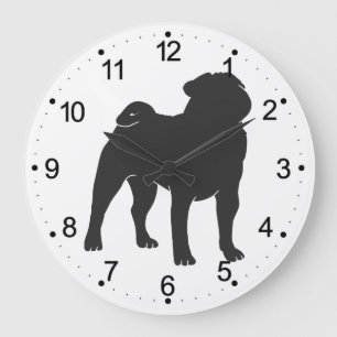 Pug  silhouette  - Choose background colour Large Clock