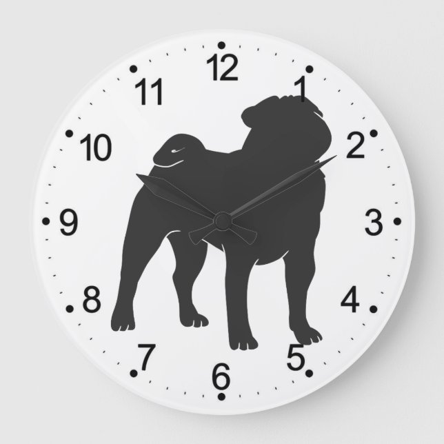 Pug  silhouette  - Choose background colour Large Clock (Front)