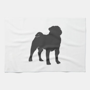 Pug  silhouette  - Choose background colour Tea Towel