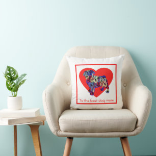 Pug Silhouette Dog Red Heart Mother’s Day Cushion