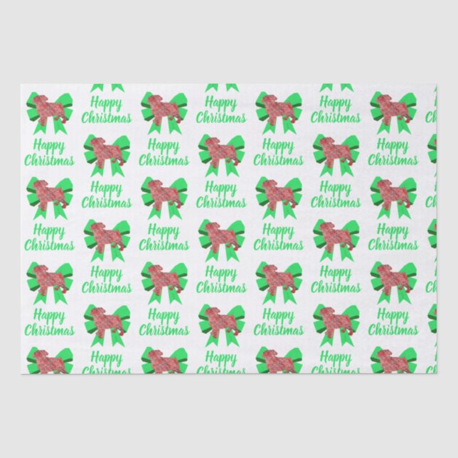 Pug Silhouette Red Christmas Dog & Bow White Tissue Paper (Front)