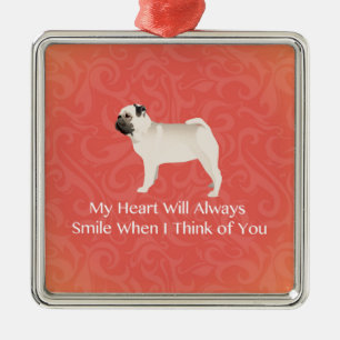 Pug Silhouette Thinking of You Design Metal Ornament