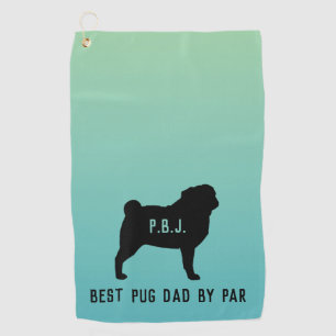 Pug Silhouette with Custom Text Golf Towel