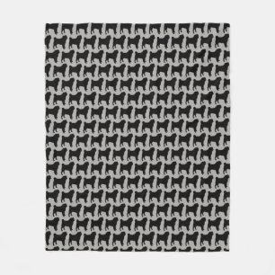 Pug Silhouettes Pattern Dog Lover's Black and Grey Fleece Blanket
