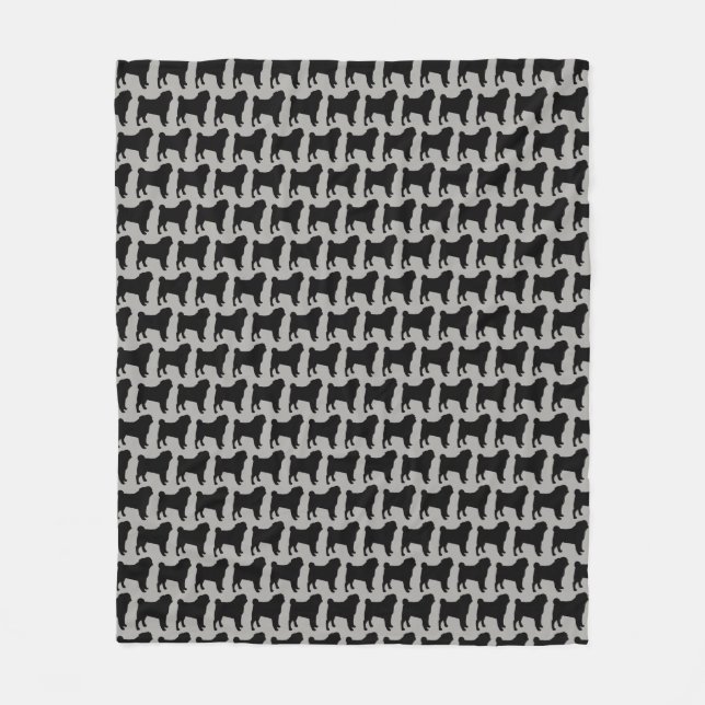 Pug Silhouettes Pattern Dog Lover's Black and Grey Fleece Blanket (Front)