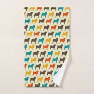 Pug Silhouettes   Retro Colors Dog Breed Pattern Hand Towel