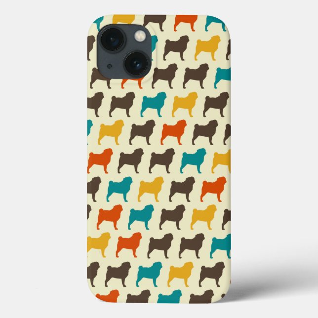 Pug Silhouettes | Retro Colours Dog Breed Pattern Case-Mate iPhone Case (Back)