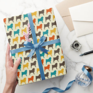 Pug Silhouettes Retro Colours Dog Breed Pattern Wrapping Paper
