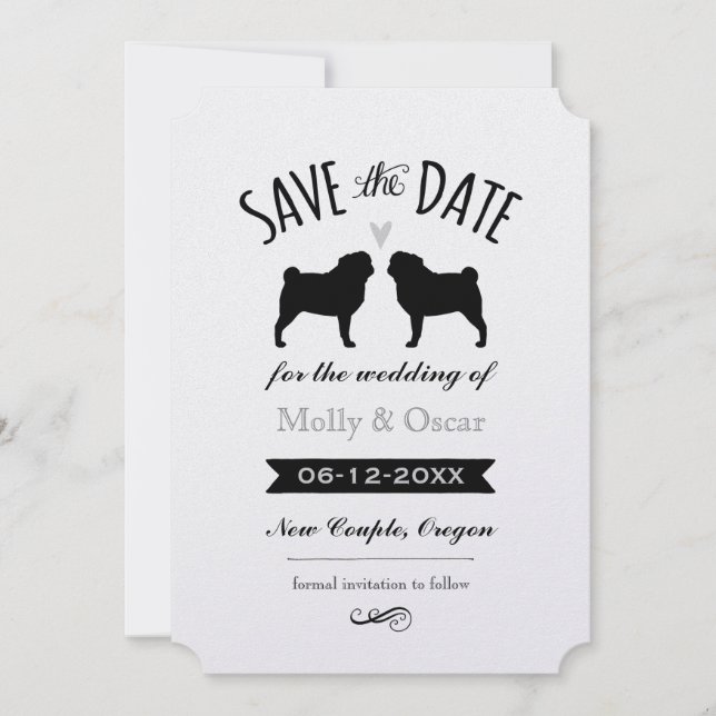 Pug Silhouettes Wedding Save the Date Invitation (Front)