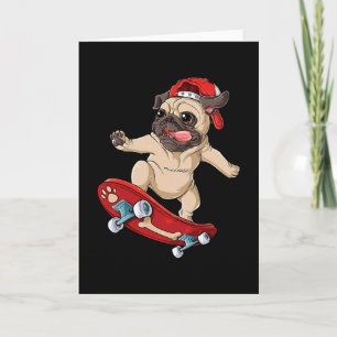 Pug Skateboard T Shirt Dog Puppy Funny Skater Skat Card